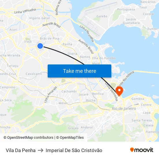 Vila Da Penha to Imperial De São Cristóvão map