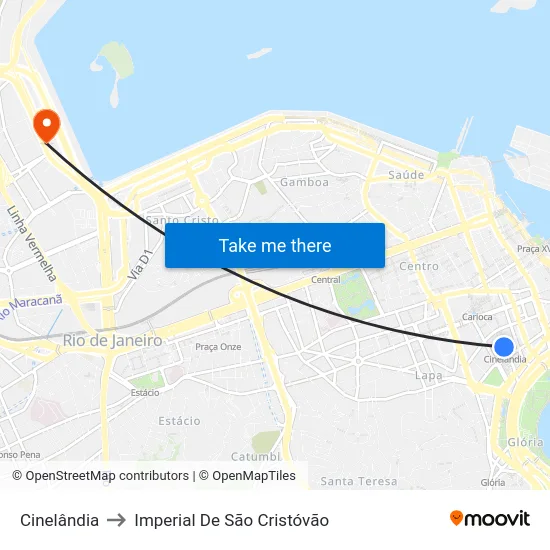 Cinelândia to Imperial De São Cristóvão map