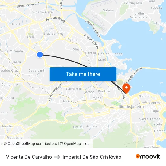 Vicente De Carvalho to Imperial De São Cristóvão map