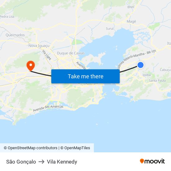 São Gonçalo to Vila Kennedy map