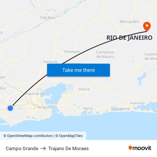 Campo Grande to Trajano De Moraes map