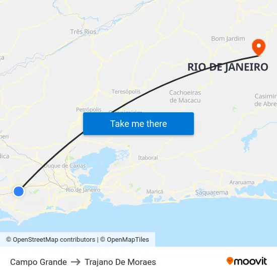 Campo Grande to Trajano De Moraes map