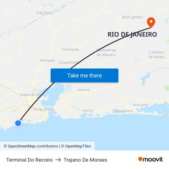 Terminal Do Recreio to Trajano De Moraes map