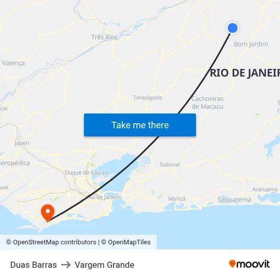 Duas Barras to Vargem Grande map