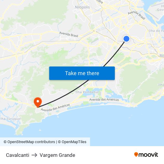 Cavalcanti to Vargem Grande map