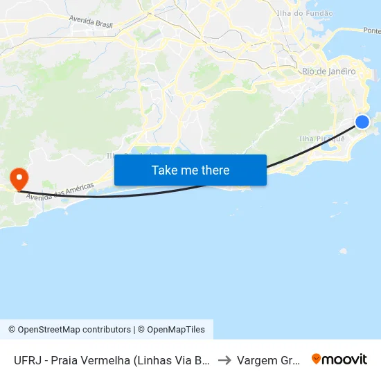 UFRJ - Praia Vermelha (Linhas Via Botafogo) to Vargem Grande map