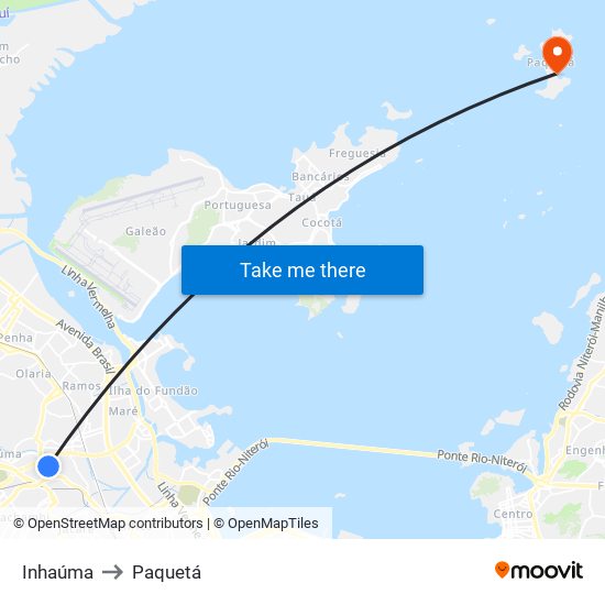 Inhaúma to Paquetá map