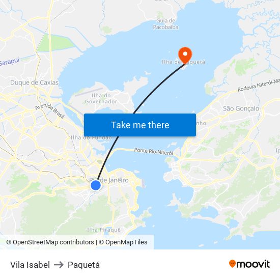 Vila Isabel to Paquetá map