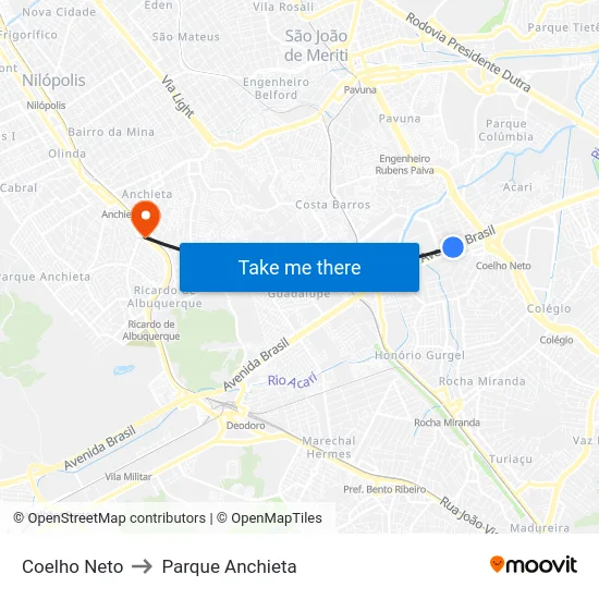 Coelho Neto to Parque Anchieta map