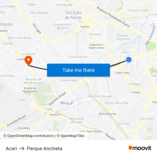 Acari to Parque Anchieta map