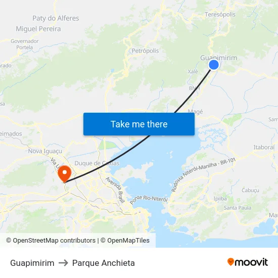 Guapimirim to Parque Anchieta map
