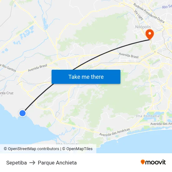 Sepetiba to Parque Anchieta map