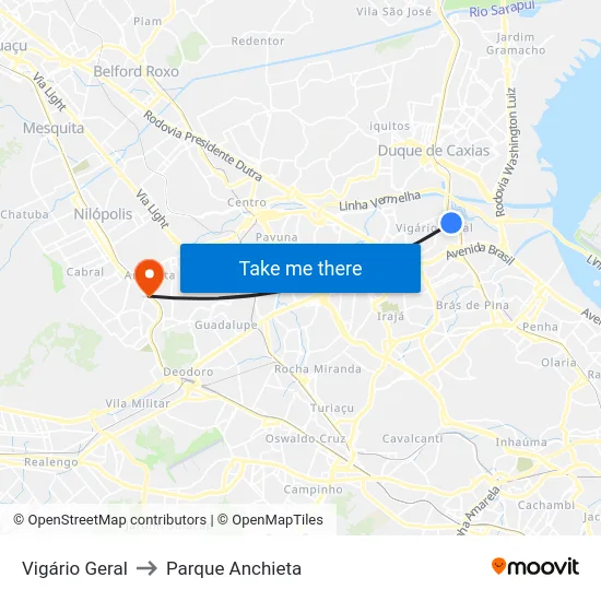Vigário Geral to Parque Anchieta map