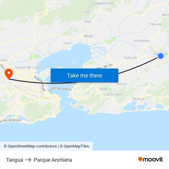 Tanguá to Parque Anchieta map