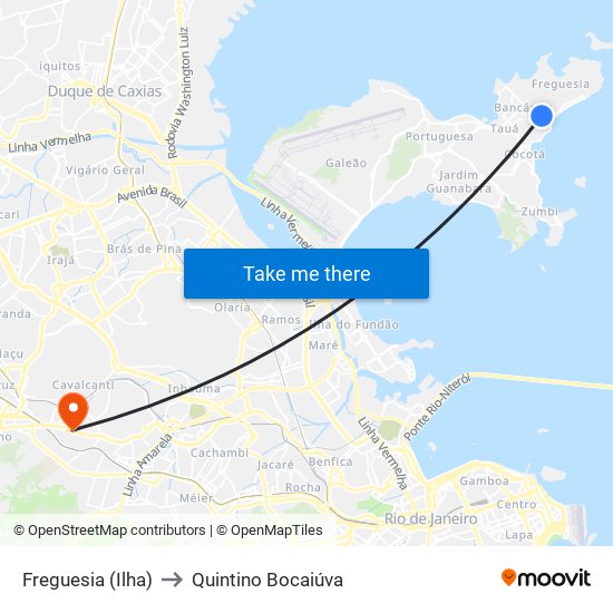 Freguesia (Ilha) to Quintino Bocaiúva map