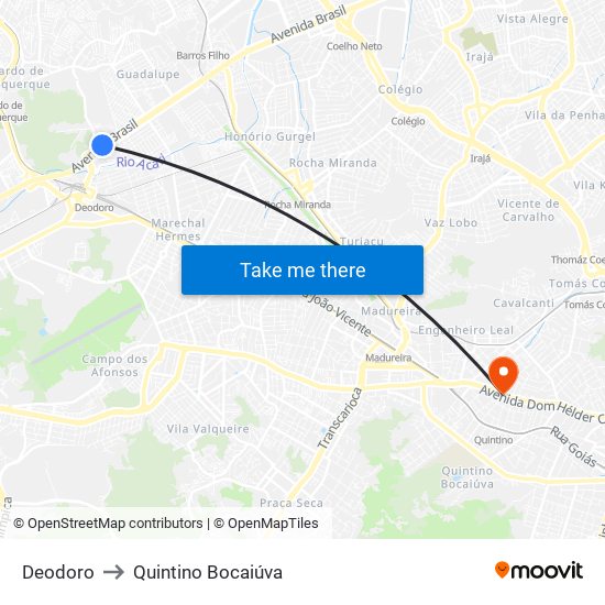 Deodoro to Quintino Bocaiúva map