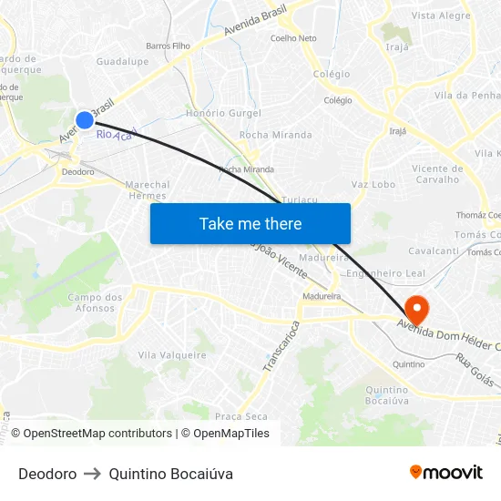 Deodoro to Quintino Bocaiúva map