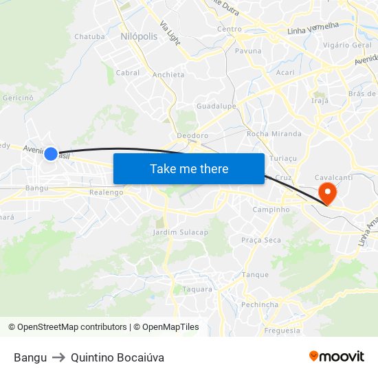 Bangu to Quintino Bocaiúva map