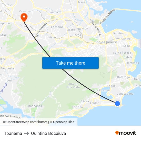 Ipanema to Quintino Bocaiúva map