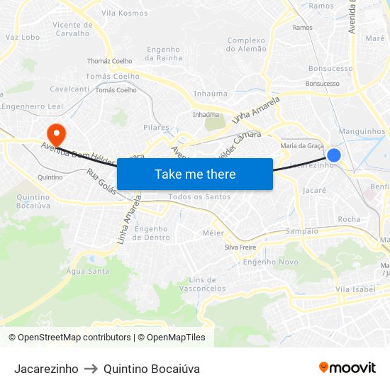 Jacarezinho to Quintino Bocaiúva map