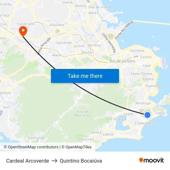 Cardeal Arcoverde to Quintino Bocaiúva map