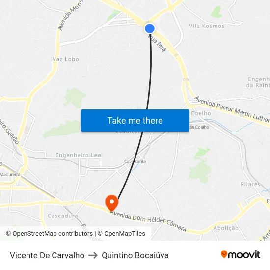 Vicente De Carvalho to Quintino Bocaiúva map