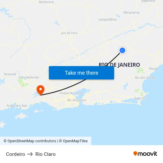 Cordeiro to Rio Claro map