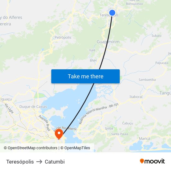 Teresópolis to Catumbi map