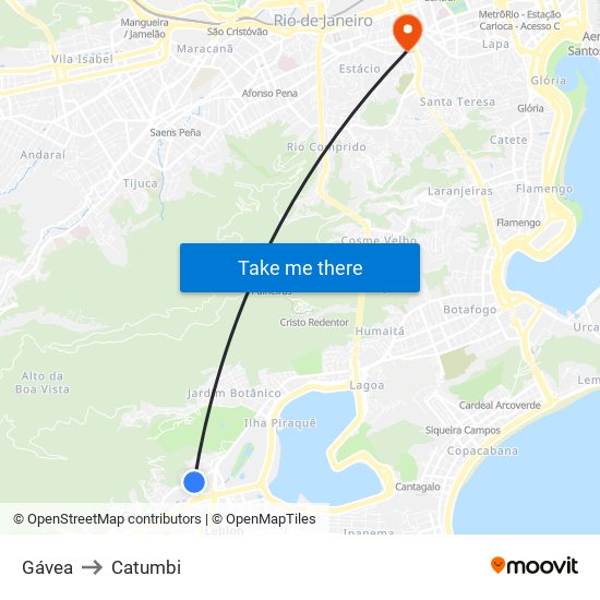 Gávea to Catumbi map