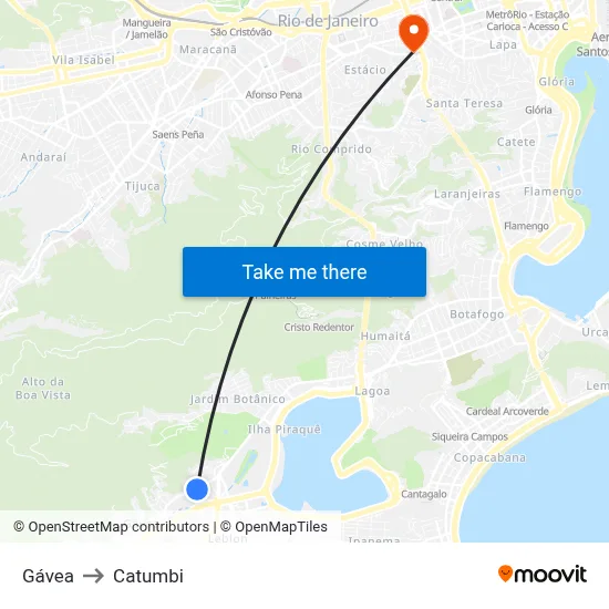Gávea to Catumbi map