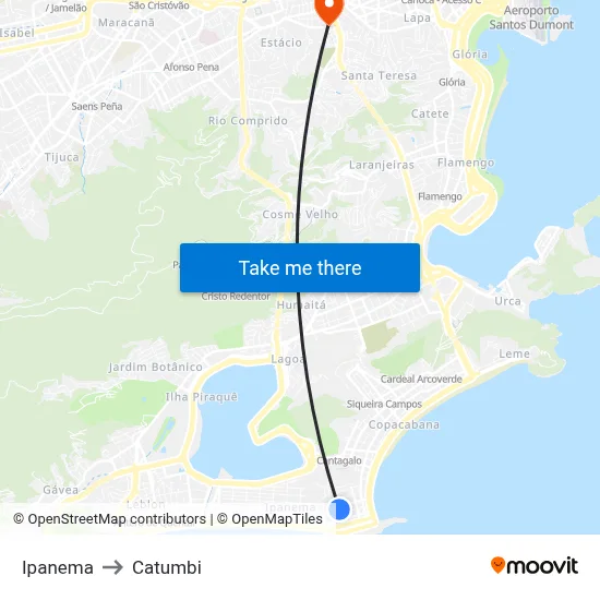 Ipanema to Catumbi map