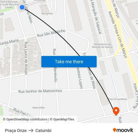 Praça Onze to Catumbi map