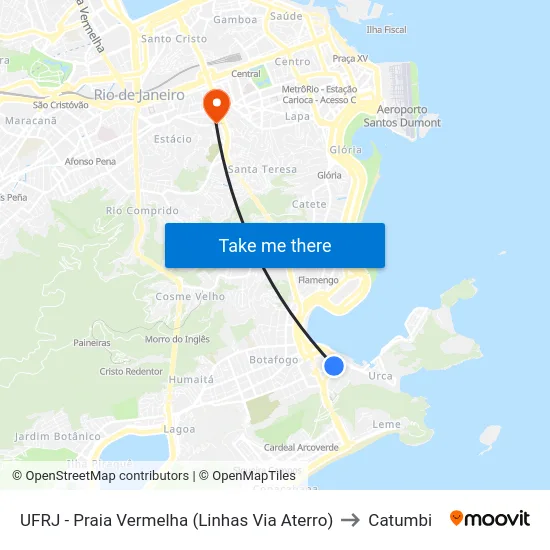 UFRJ - Praia Vermelha (Linhas Via Aterro) to Catumbi map