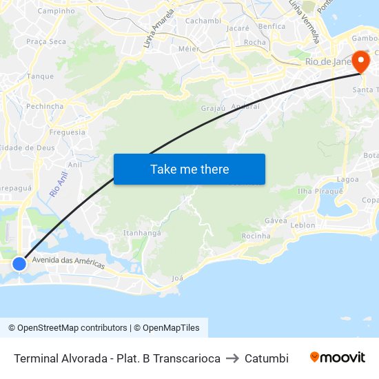 Terminal Alvorada - Plat. B Transcarioca to Catumbi map