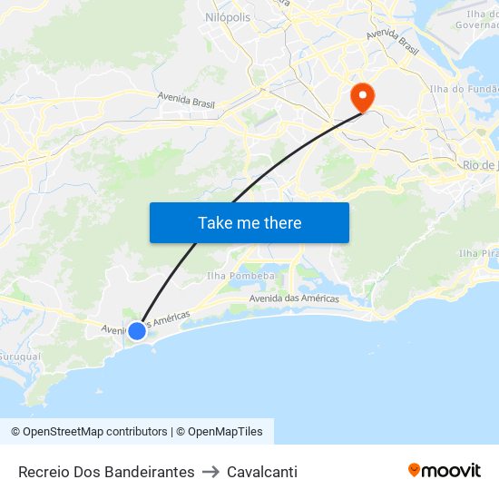 Recreio Dos Bandeirantes to Cavalcanti map