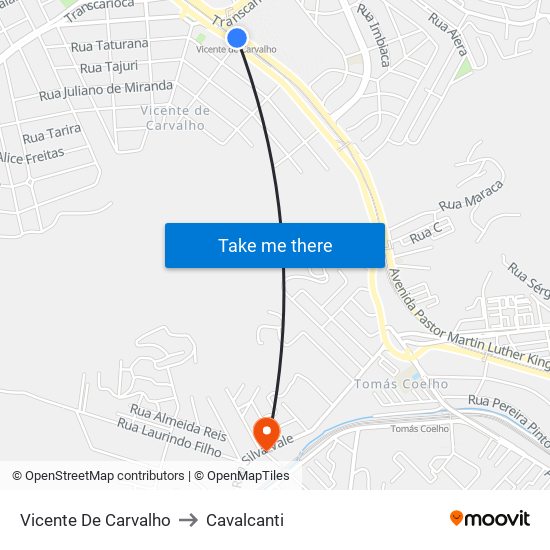 Vicente De Carvalho to Cavalcanti map