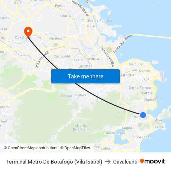 Terminal Metrô De Botafogo (Vila Isabel) to Cavalcanti map