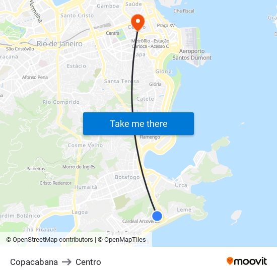 Copacabana to Centro map