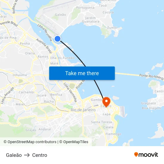 Galeão to Centro map