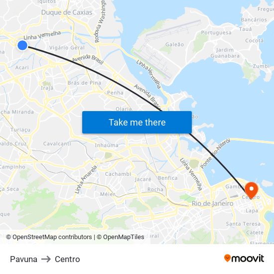 Pavuna to Centro map