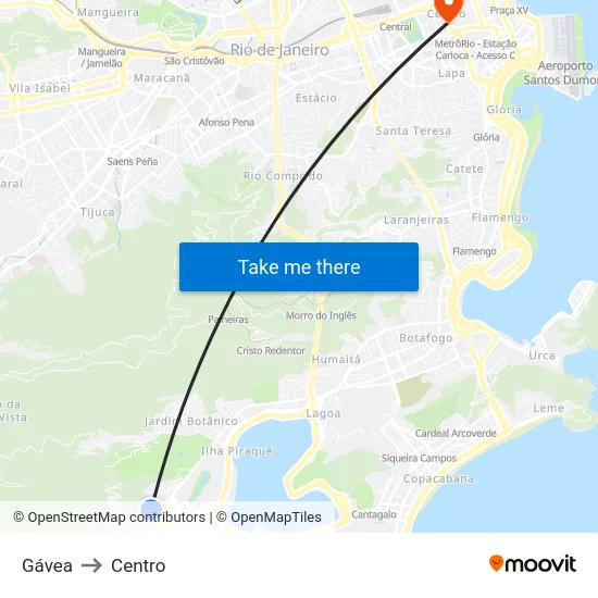 Gávea to Centro map