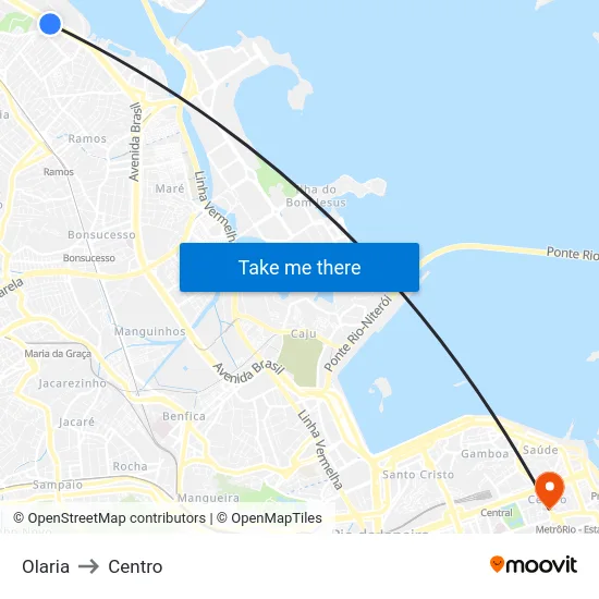 Olaria to Centro map