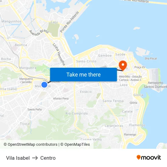 Vila Isabel to Centro map