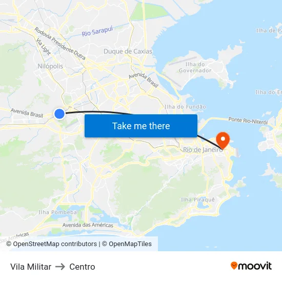 Vila Militar to Centro map