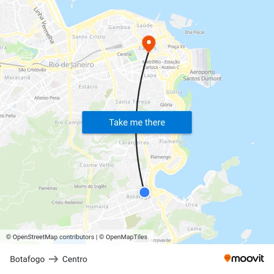 Botafogo to Centro map