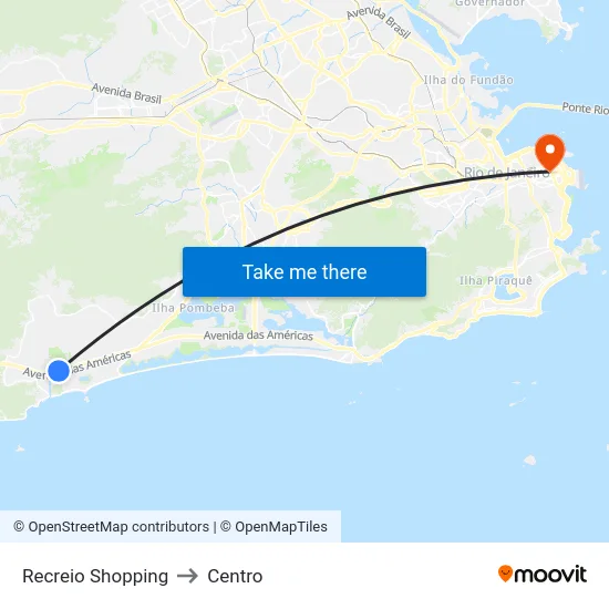 Recreio Shopping to Centro map