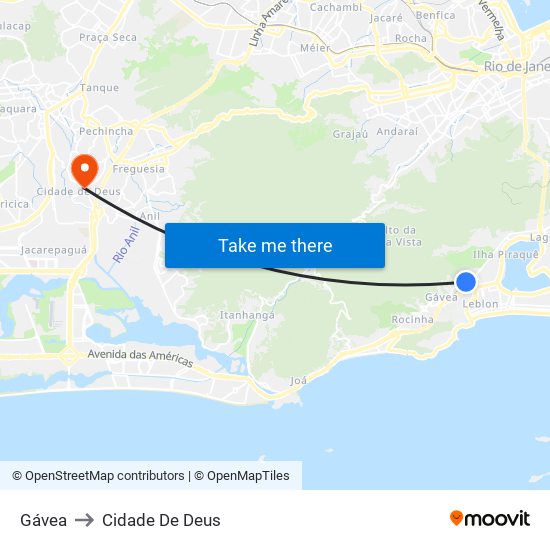 Gávea to Cidade De Deus map
