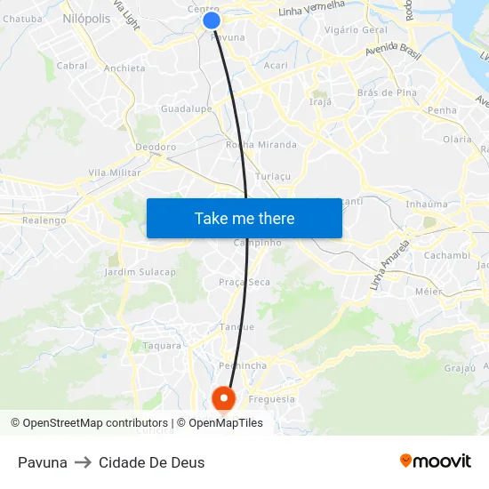 Pavuna to Cidade De Deus map