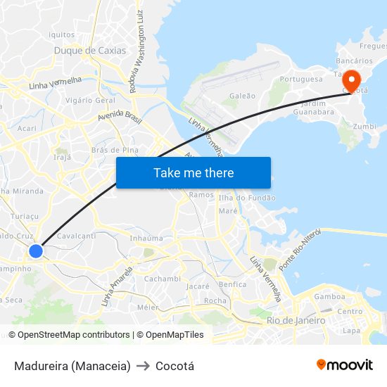 Madureira (Manaceia) to Cocotá map