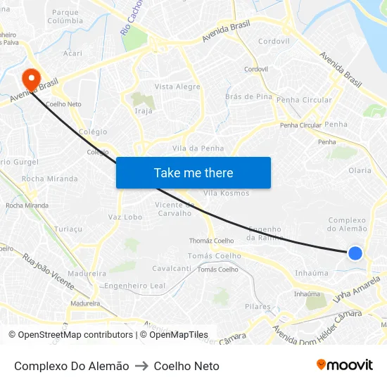 Complexo Do Alemão to Coelho Neto map